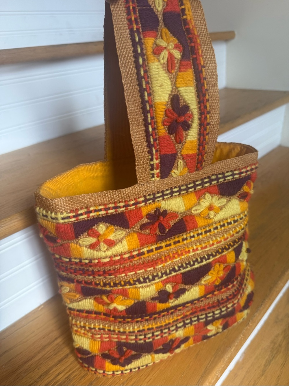 1970s Vintage Handwoven Embroidered Boho Tote Bag